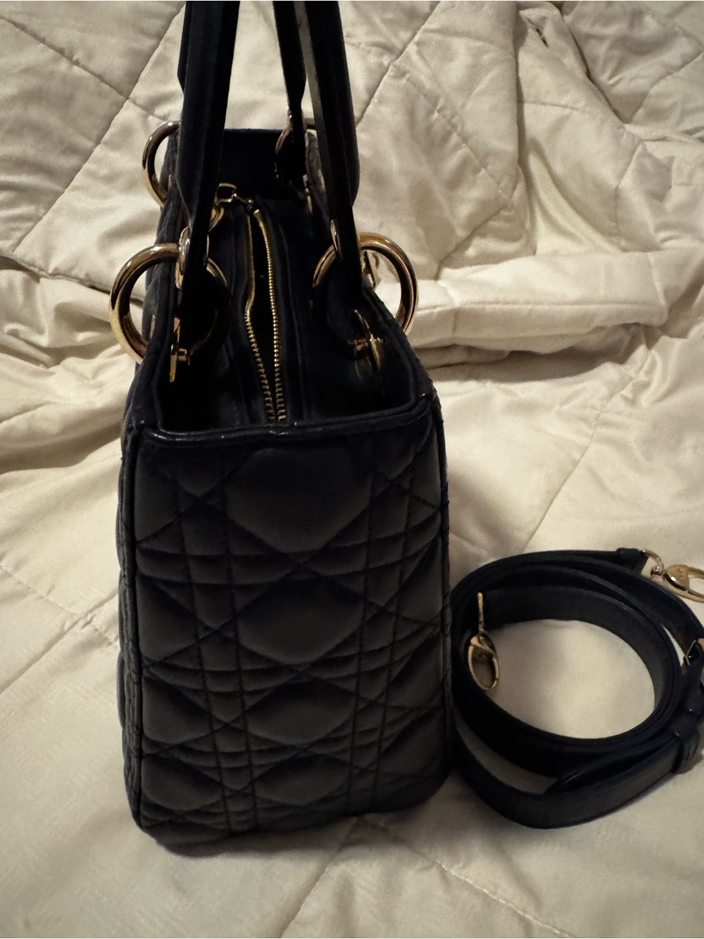 Dior Black Quilted Lady Dior Satchel with Gold Charms - Picture 4 of 11